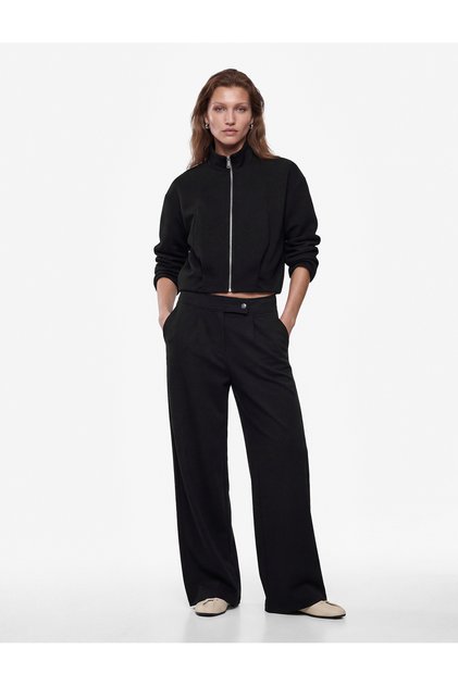 Modal Fabric Pleated Detailed Straight Fit Trousers with Side Pockets