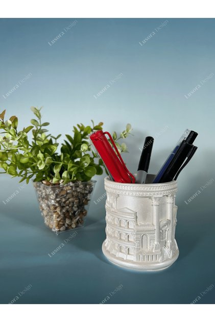 European Series Pearlescent Decorative Pen Holder and Makeup Brush Holder – Multi-Purpose Desktop Organizer - Rome