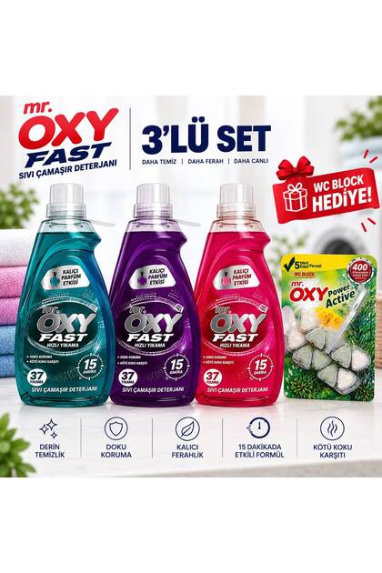 Fast Hızlı Yıkama Sıvı Çamaşır Deterjanı 1480 ml 3 Adet Renkliler&Siyahlar / Beyazlar&Renkliler / Siyahlar - WC Blok Hediyeli