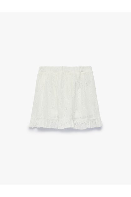 Elastic-Waist A-Line Broderie Anglaise Skirt with Ruffle Detail
