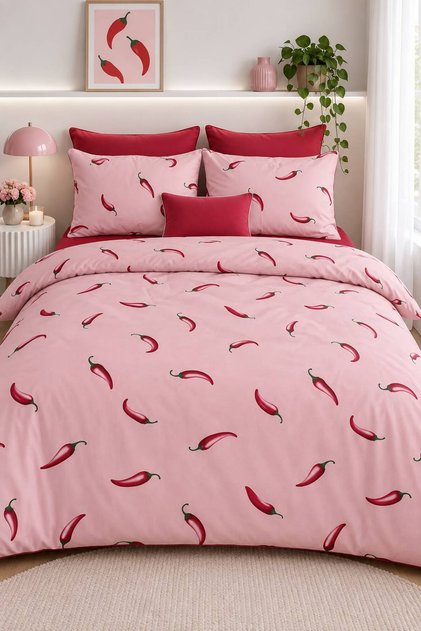 Easy-Iron Duvet Cover Set Double Size Capya Red