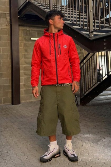 Men's Lined Zippered Hooded Red Raincoat & Windbreaker