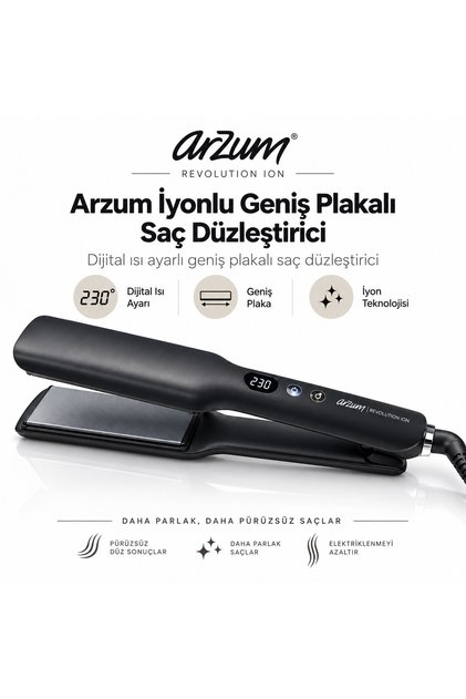 AR5180 Ion Geniş Plakalı İyonlu Saç Düzleştirici 230°C Dijital Isı Ayarlı