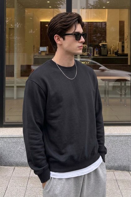 Men's Winter Thick Fleece Lined Soft Textured Crew Neck Regular Sweatshirt