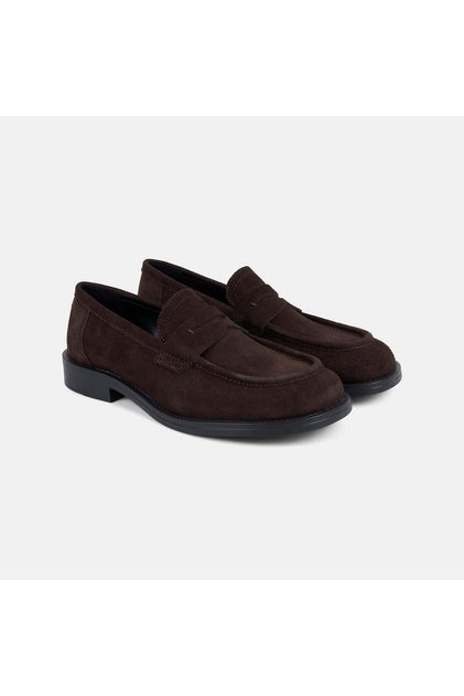 Women's Dark Brown Suede Leather Loafer with Tape Detail