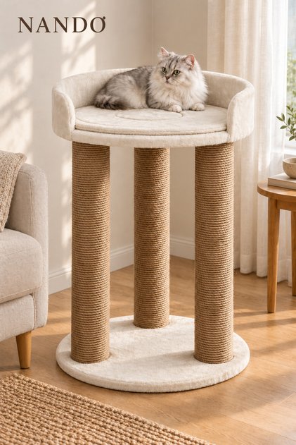 Sawinno NANDO Büyük Yataklı Kedi Tırmalama Ağacı, WellSoft Minder, 3 Kalın Jüt Direk, 89x60 cm