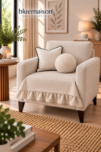 100% Cotton Ruffled Sofa Cover Bohemian Armchair 7 Different Colors
