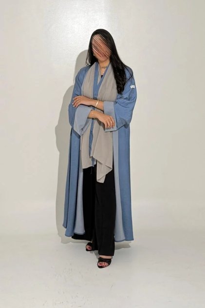 Sky Blue Silk Abaya with Wide Sleeves