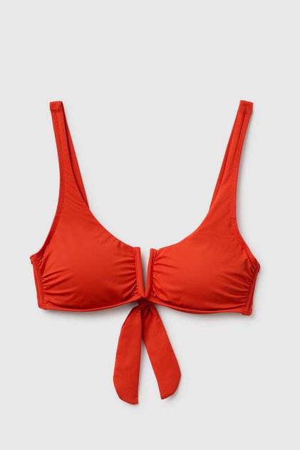 Kadın Kırmızı Arkası Fiyonklu Çıkarılabilir Pedli Bikini Üstü