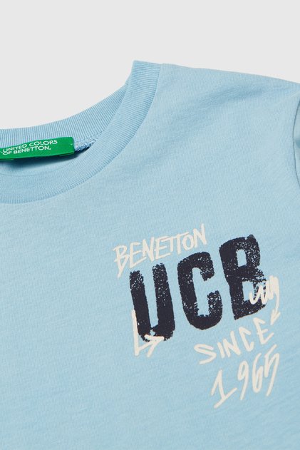 Boy's Light Blue Long Sleeve T-Shirt with Logo Print on the Front