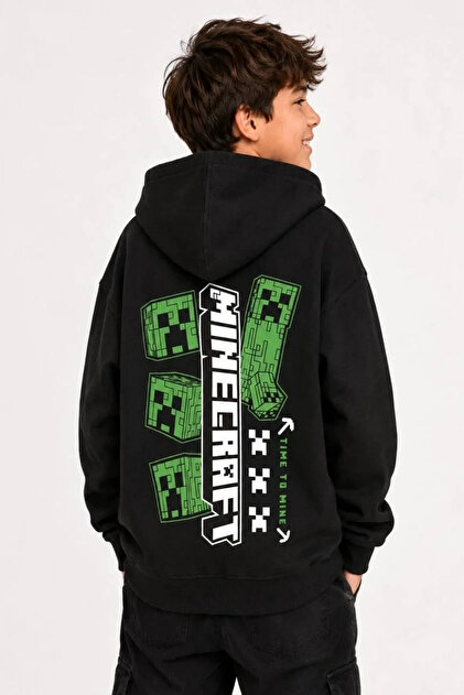 Erkek Çocuk Minecraft Baskılı Fermuarlı Sweatshirt