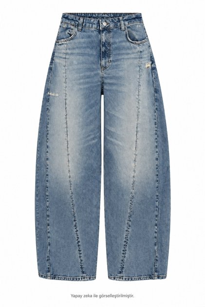 Stitched Lightweight Balloon Cut Jean Blue