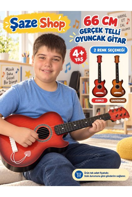Şaze Shop 66 cm Gerçek Telli Oyuncak Akustik Gitar Çocuk Gitarı 4+ Yaş