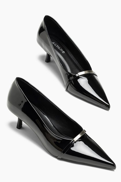 Babs Siyah Rugan Tokalı Kadın Topuklu Stiletto Ayakkabı
