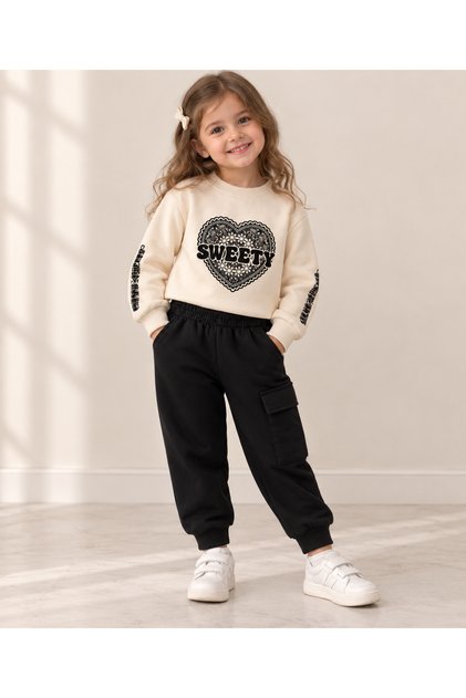 Sweety Heart Printed Girls' Tracksuit Set 3 Years-6 Years