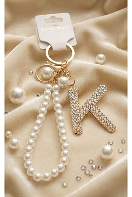 Zircon Stone and Pearl Detailed Letter Keychain & Bag Accessory
