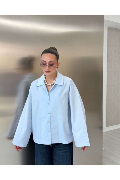 BEBE MAVİ OVERSİZE POPLİN GÖMLEK - 1132