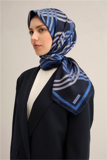 Sura Ipek Eşarp 9333-08 Lacivert Karışık Desen