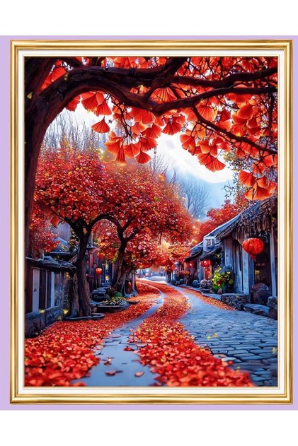 5D'li Elmas Boncuk Yapıştırma Taş İşleme Mozaik Goblen "Sonbahar" 50x40 cm