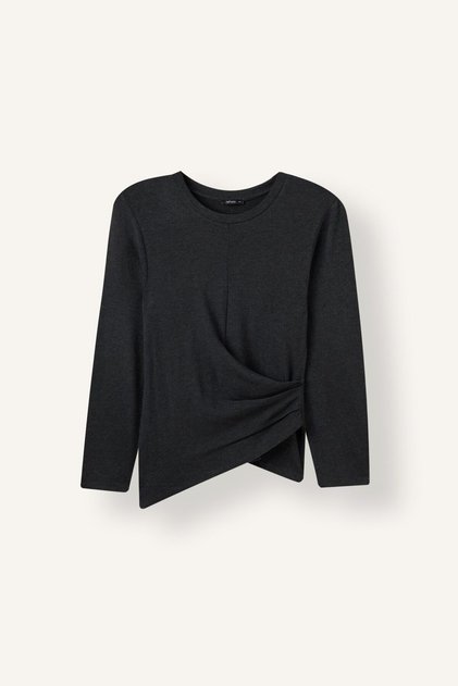 Relaxed Fit Crew Neck Drawstring Detailed Long Sleeve Basic T-Shirt I5783Ax26Au