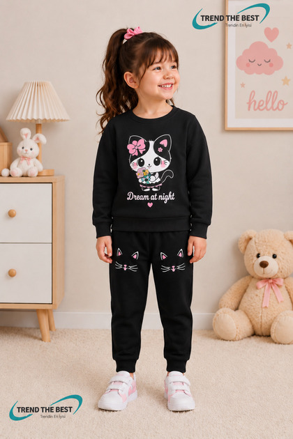 Winter Unisex Black Tracksuit, Black Sweat Top and Bottom Set