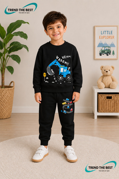 Winter Unisex Black Tracksuit, Black Sweat Top and Bottom Set