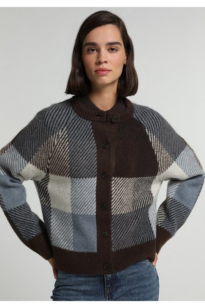 Regular Fit Round Neck Jacquard Women's Brown Cardigan