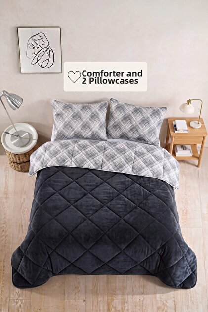 Double Luxury Wellsoft Quilt with Double Sided Pillowcases 195X215 cm Duvet + Pillowcase Set