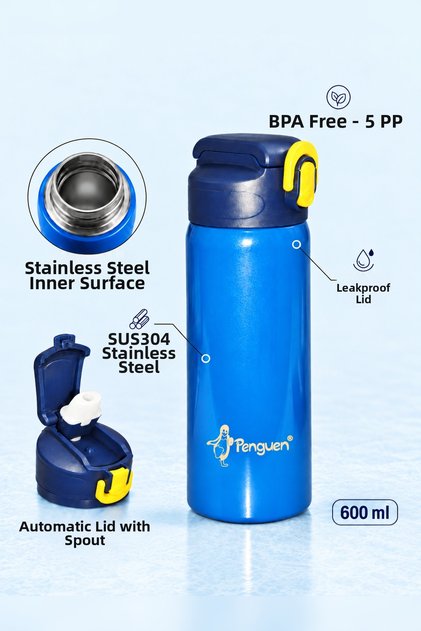 600 ml Steel Water Bottle Sports Water Bottle Children's Steel Water Bottle with Straw Leak-Proof Sus304 Bpa Free