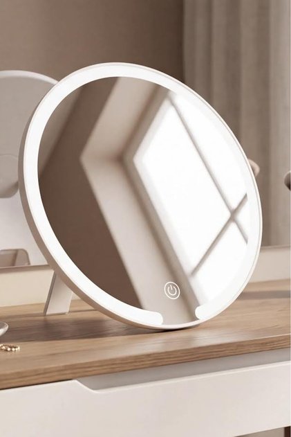 Led Işıklı Usb Şarjlı Yuvarlak Masa Üstü Makyaj Aynası Makyaj Aynası Dokunmatik