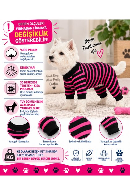 Small Breed Pink Striped Dog Jumpsuit Dog Outfit (1-10kg)