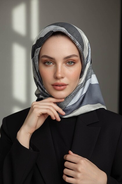 %100 Twill İpek Eşarp 90x90 Siyah Krem Çizgili Geometrik Desenli El Dikişli Kadın Eşarp