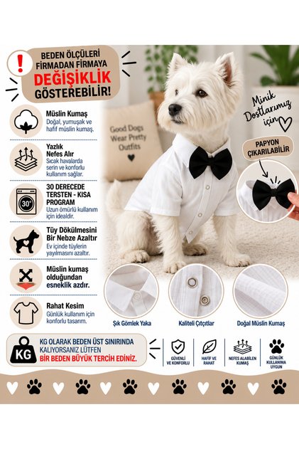 Small Breed 100% Cotton Summer Bow Tie White Dog Shirt Cat Shirt Dog Clothing(1-10kg)