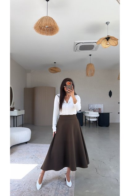 Brown Diagonal Bell Skirt