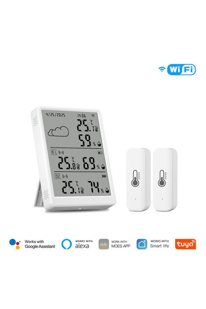 MOES Sensor Kits MOES Smart Temperature Humidity Sensor by MOES, Tuya WiFi RF433, LED Screen, Alexa
