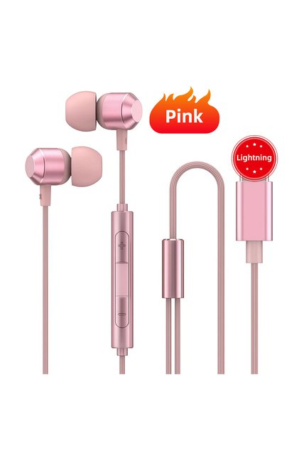 A3-L-Pink Lightning IOS Digital Chip 7.1 Surround Stereo Wired Headset With Mic Earbud IOS 5 6 7 8 1