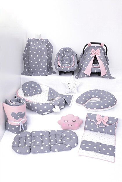 Babynest, Puset Örtüsü, Alt Açma, Emzirme Yastığı, Bel Destekli Puset minderi, Bebek Arabası Minderi - 14 parça - Tutmalı