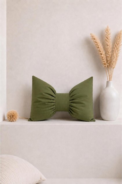 Decorative Stuffed Throw Pillow with Green Bow Design