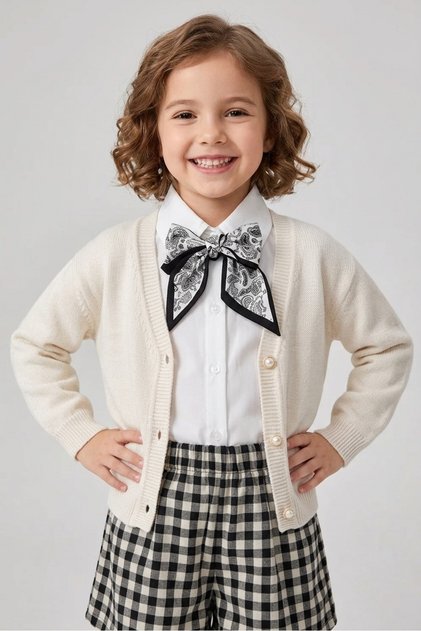 Girls' Shirt with Scarf Vest and Skirt 3-Piece Set