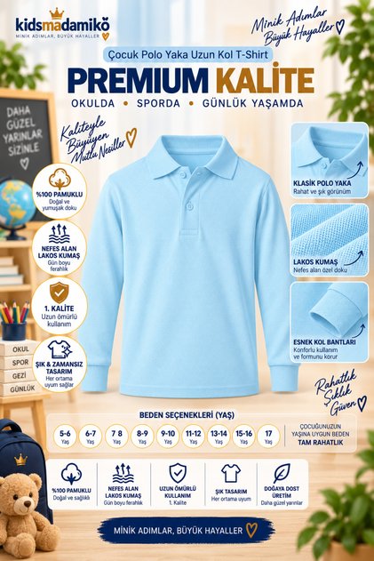 Boy's Long Sleeve T-shirt Polo Collar Cotton Sizes Are Compatible with Ages