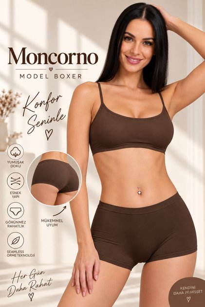Moncorno Model Cool & Comfort Toparlayıcı İz Yapmayan Seamless Örme Boxer Kahve Renk