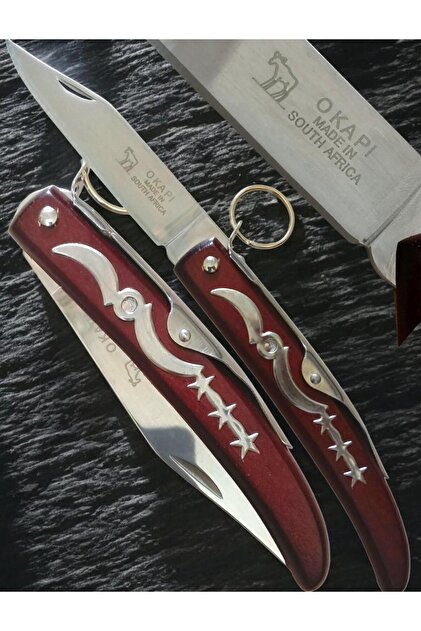 Folding Knife with Dark Wood Handle, Multi-Purpose Hunting Knife Keychain Made in South Africa