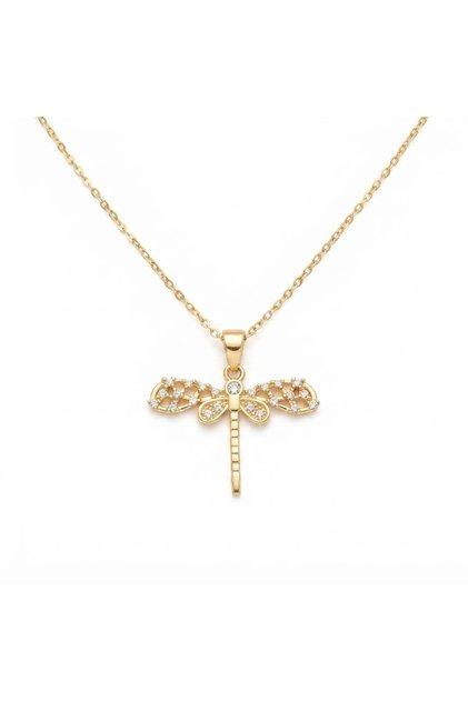 Zircon Stone Dragonfly Steel Necklace - Gift Boxed