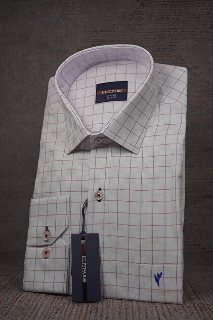 Red-Blue Square Patterned Men's Shirt