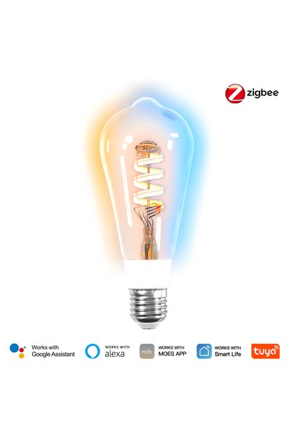 Zigbee ST64 Bulb ST64 Smart LED Bulb Edison, Tuya Matter/WiFi/Zigbee, 16M RGB Colors Dimma