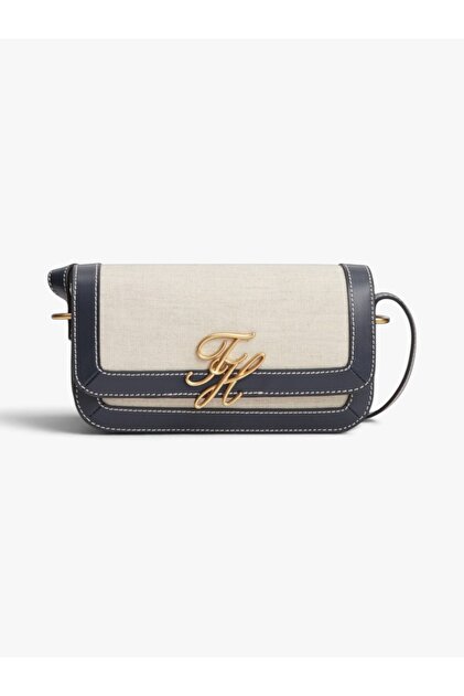 TH SCRIPT FLAP CROSSOVER CANVAS Kadın Mavi Çanta - AW0AW18737