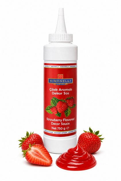 Profesyonel Çilek Aromalı Dekor Sos 750 gr - Kahve, Tatlı, Dondurma ve Pasta Süsleme Sosu