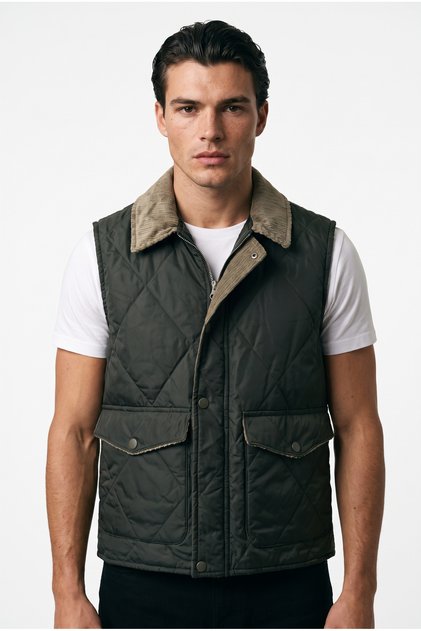 Men's Lightweight Padded Velvet Detailed Quilted Vest