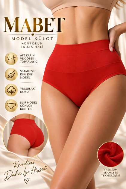 Mabet Waist Area Effective Lightly Lifting Seamless Seamless Slip Panties Red Color
