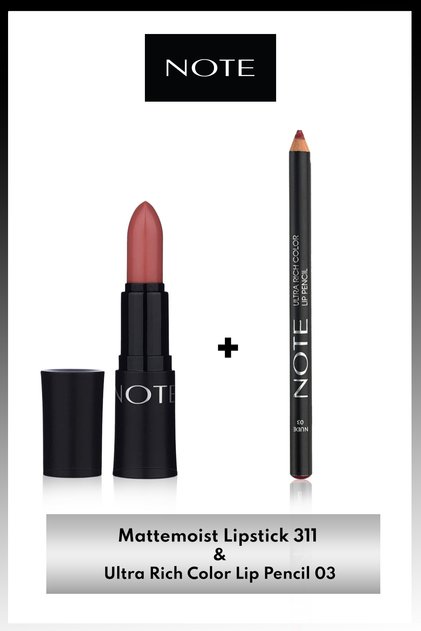 Mattemoist Lipstick Mat Bitişli Ruj 311 Satin Cup & Ultra Rich Color Dudak Kalemi 03 Nude